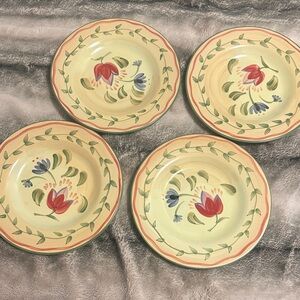 Pfaltzgraff Floral Napoli hand painted salad lunche Plates - Red and Blue Design
